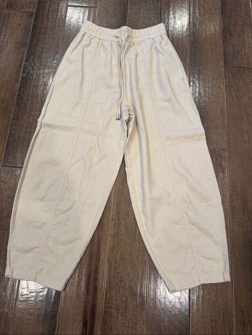 Zara Cream Elastic-Waist Drawstring Joggers
